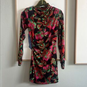 Zara Floral Long Sleeve Dress Sz Small
